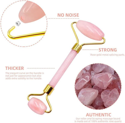 BrightaSkin™ Rose Quartz Glow Roller & Claw Gua Sha Set