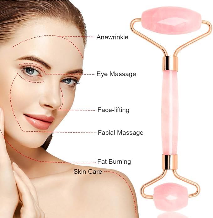 BrightaSkin™ Rose Quartz Glow Roller & Claw Gua Sha Set
