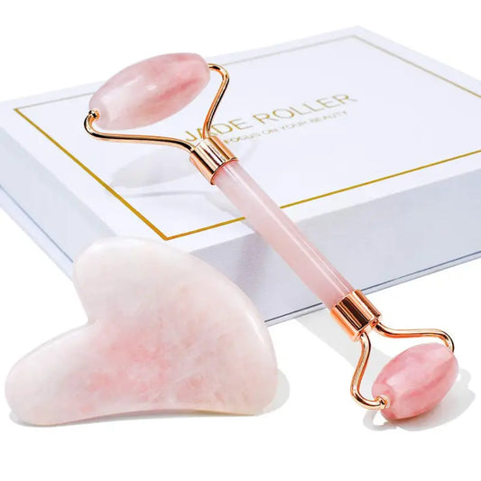 BrightaSkin™ Rose Quartz Glow Roller & Claw Gua Sha Set